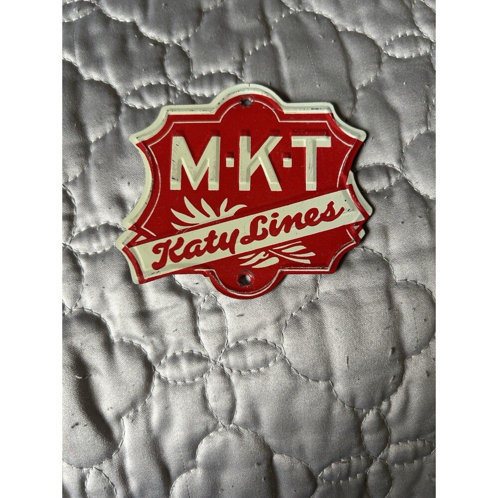 Vintage M-K-T Katy Lines Metal  sign in red and white. Perfect for collectors.